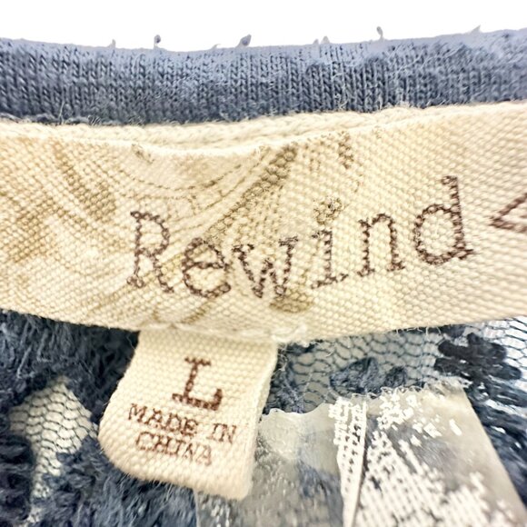 Rewind Blouse Womens L Lace Detailed Blue SS Keyhole Button Back Cotton Blend - Picture 3 of 9